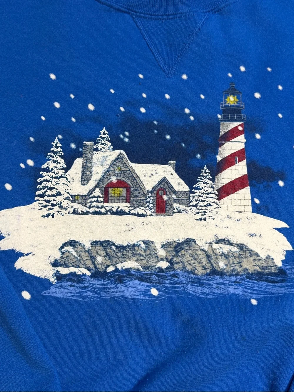 VINTAGE‎ 80s 90s lighthouse winter Christmas graphic crewneck sweatshirt sweater